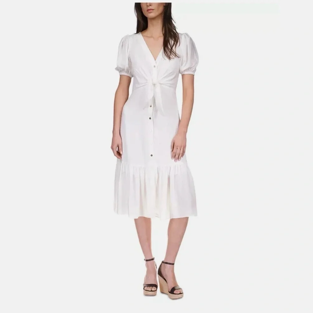 Michael Kors Ivory Textured Tie-Front Maxi Dress